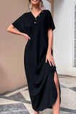 Decorative Button V-Neck Slit Maxi Dress