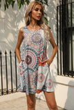 Printed Round Neck Sleeveless Dress with Pockets