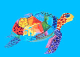 Colorful, Sea Turtle, Turtle, Canvas, gallery wrapped, wall decor, wall art, coastal, beachy, blue background, cute