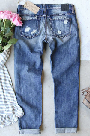 Leopard Patch Distressed Straight Leg Jeans